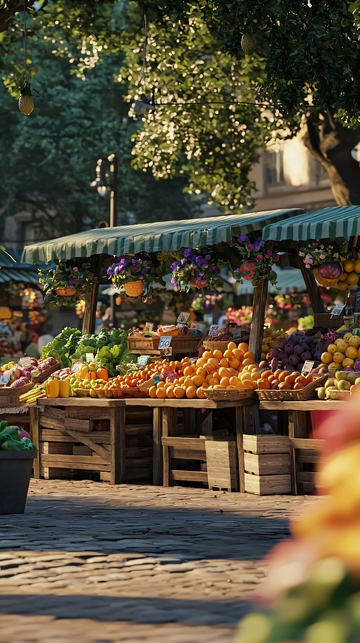 阳光下琳琅满目的水果摊