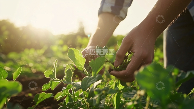 高清大图下载【趣麦麦图】阳光下双手采摘绿色植物