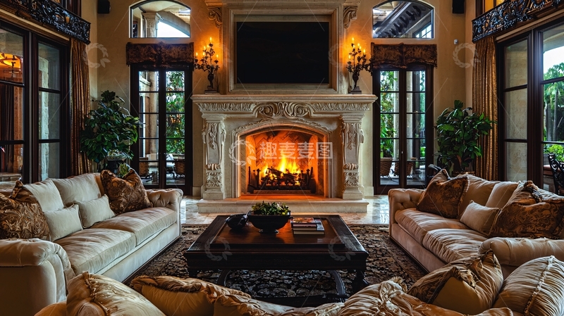 高清大图下载【趣麦麦图】豪华客厅壁炉沙发