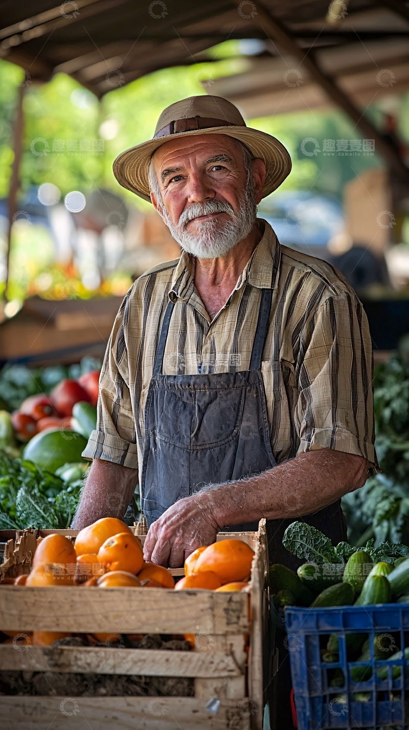 高清大图下载【趣麦麦图】老农夫在菜市场卖水果