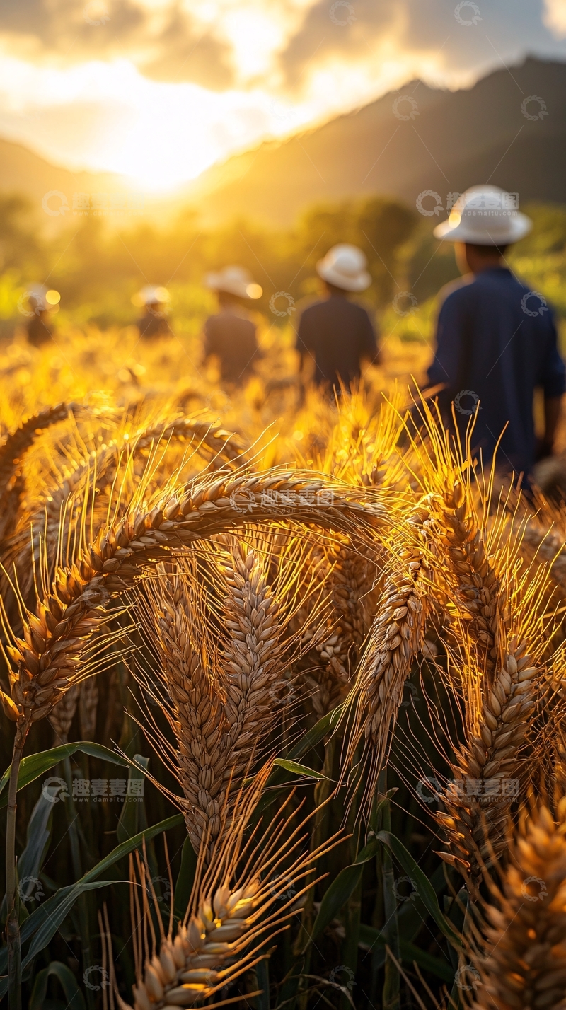 高清大图下载【趣麦麦图】金色麦田日落剪影