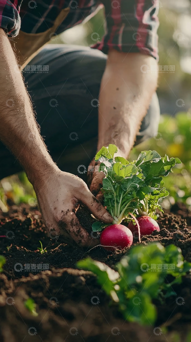 高清大图下载【趣麦麦图】农民采摘新鲜萝卜