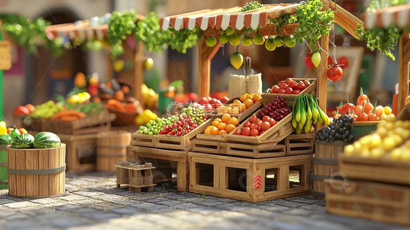 高清大图下载【趣麦麦图】乡村集市水果蔬菜摊位