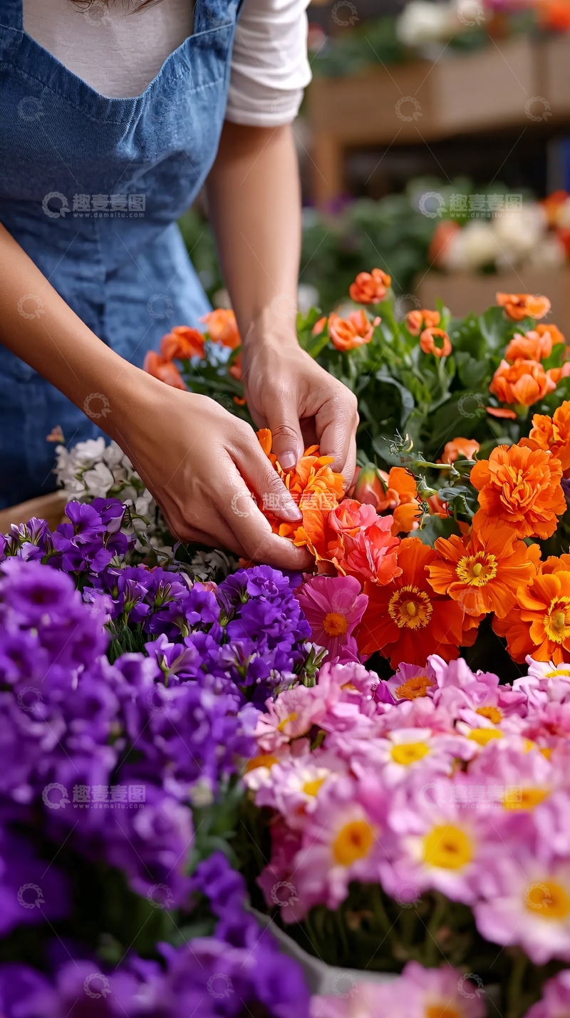 高清大图下载【趣麦麦图】鲜花店花束制作过程