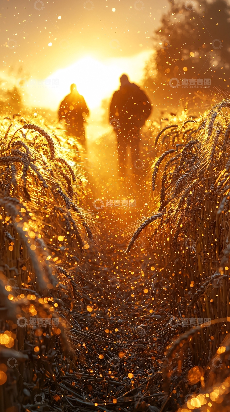 高清大图下载【趣麦麦图】金色麦田日出剪影
