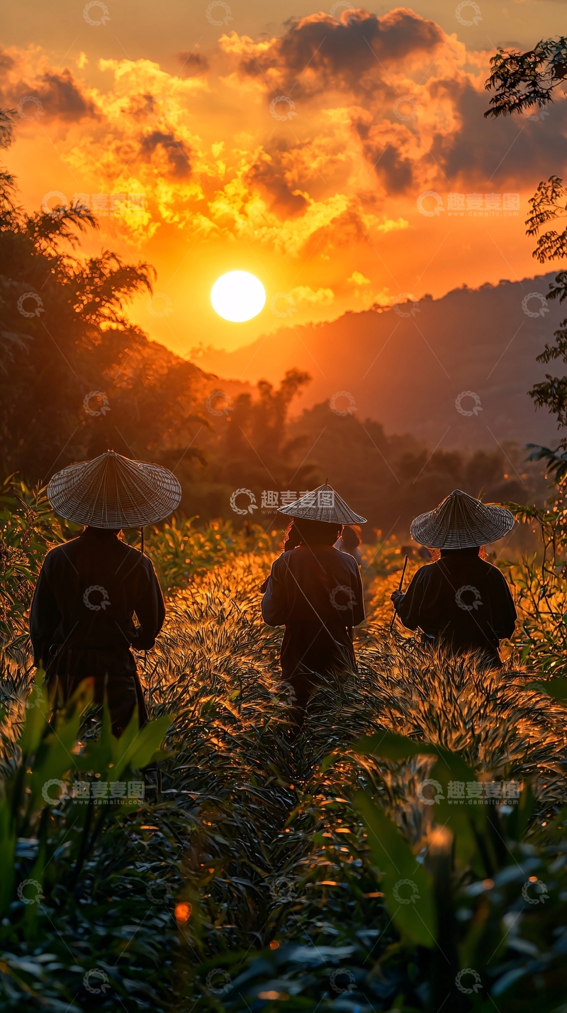 高清大图下载【趣麦麦图】日落时分田野归人