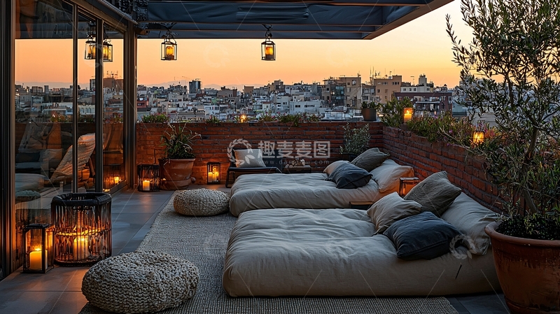 高清大图下载【趣麦麦图】屋顶露台休闲区夜景