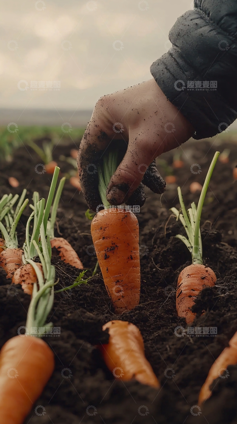 高清大图下载【趣麦麦图】农民收获新鲜胡萝卜