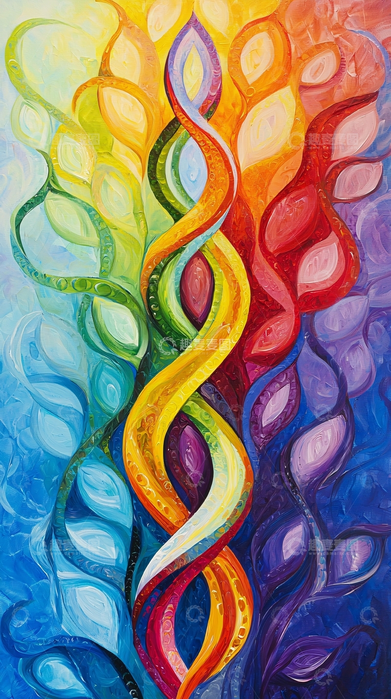 高清大图下载【趣麦麦图】彩虹色螺旋生命之树