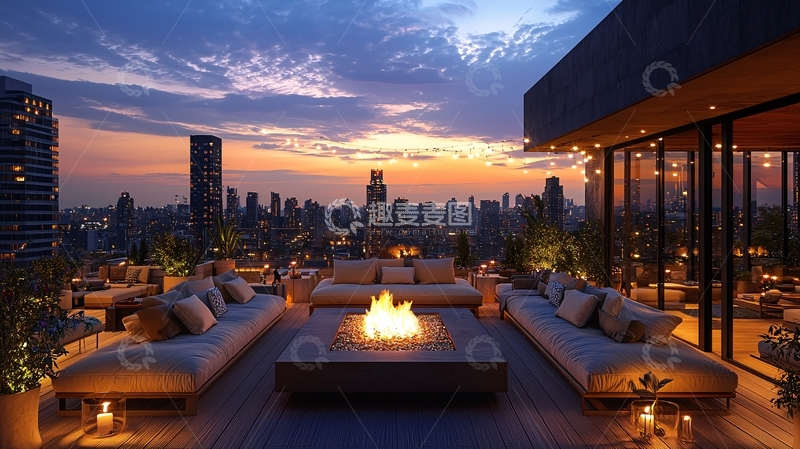 高清大图下载【趣麦麦图】城市屋顶的露台夜景