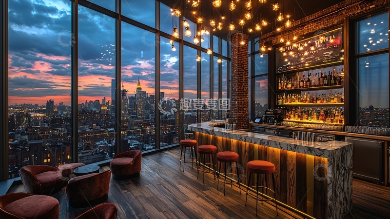 高清大图下载【趣麦麦图】豪华高空酒吧夜景