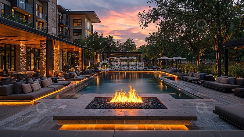 高清大图下载【趣麦麦图】豪华酒店泳池夜景