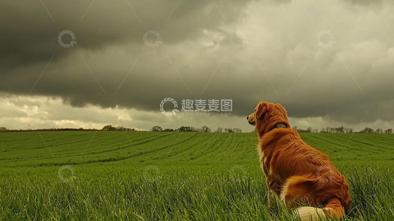 高清大图下载【趣麦麦图】金毛犬田园风景