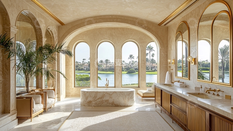 高清大图下载【趣麦麦图】豪华米色拱形窗浴室