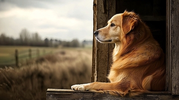 金毛犬眺望田园风景