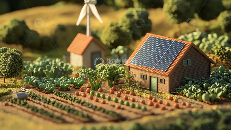 高清大图下载【趣麦麦图】田园风光可持续能源房屋模型