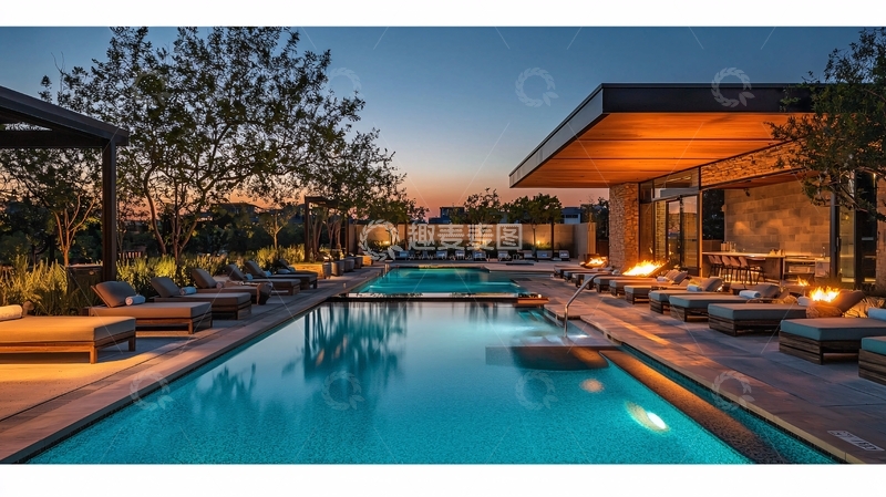 高清大图下载【趣麦麦图】豪华泳池夜景