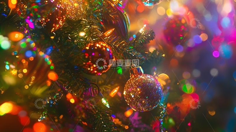 高清大图下载【趣麦麦图】圣诞树彩灯特写