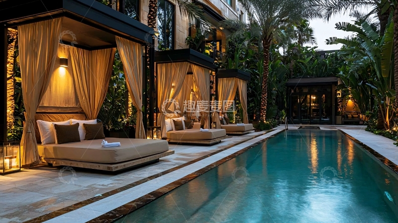 高清大图下载【趣麦麦图】泳池畔的奢华躺椅