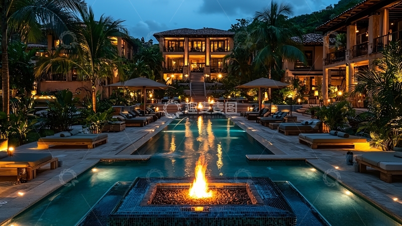 高清大图下载【趣麦麦图】豪华酒店泳池夜景