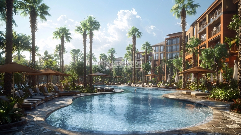 高清大图下载【趣麦麦图】度假酒店泳池棕榈树