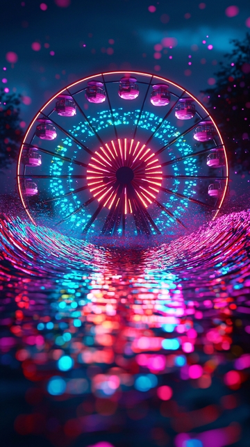 霓虹摩天轮梦幻夜景