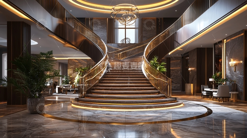 高清大图下载【趣麦麦图】豪华酒店大堂旋转楼梯