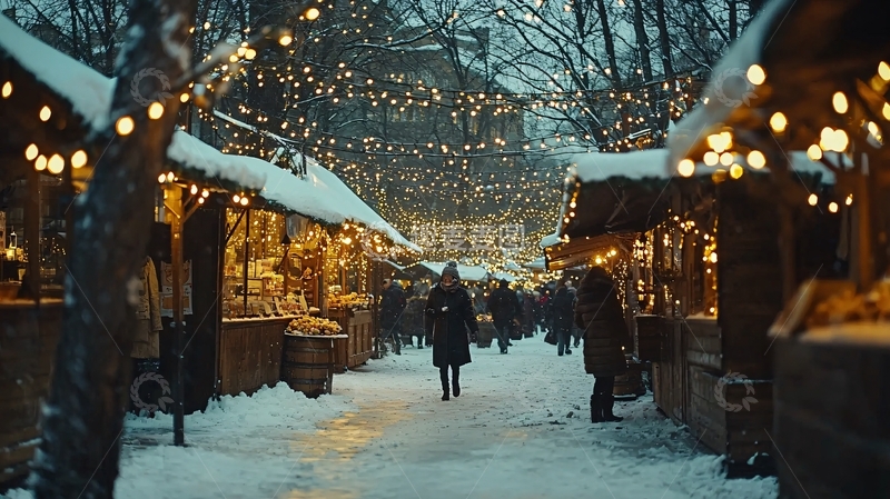 高清大图下载【趣麦麦图】冬日圣诞集市雪景