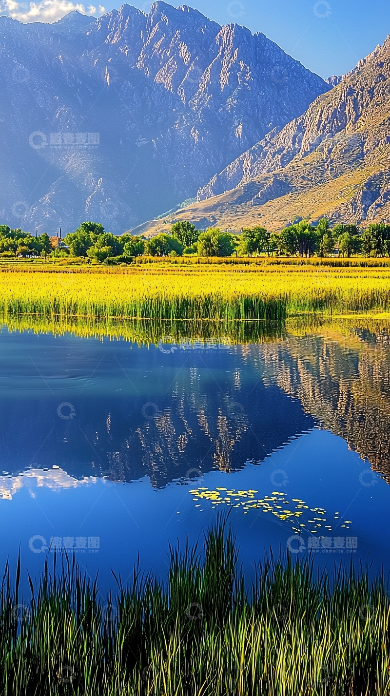 高清大图下载【趣麦麦图】山脉倒影湖泊田野