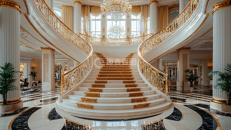 高清大图下载【趣麦麦图】奢华大理石旋转楼梯