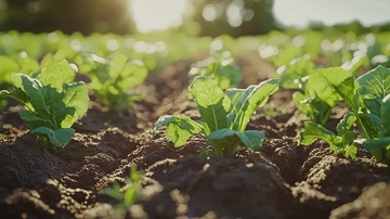 阳光下田地里生长的绿色植物