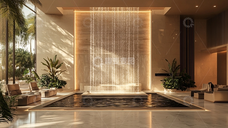 高清大图下载【趣麦麦图】室内瀑布景观