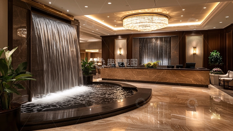 高清大图下载【趣麦麦图】奢华酒店大堂瀑布景观