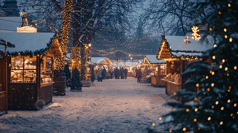 高清大图下载【趣麦麦图】圣诞集市雪景夜景