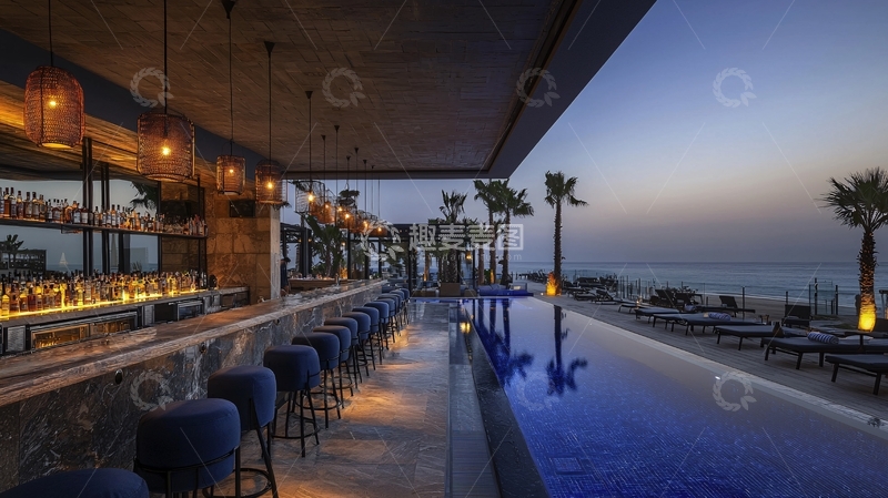高清大图下载【趣麦麦图】海边酒吧的夜景