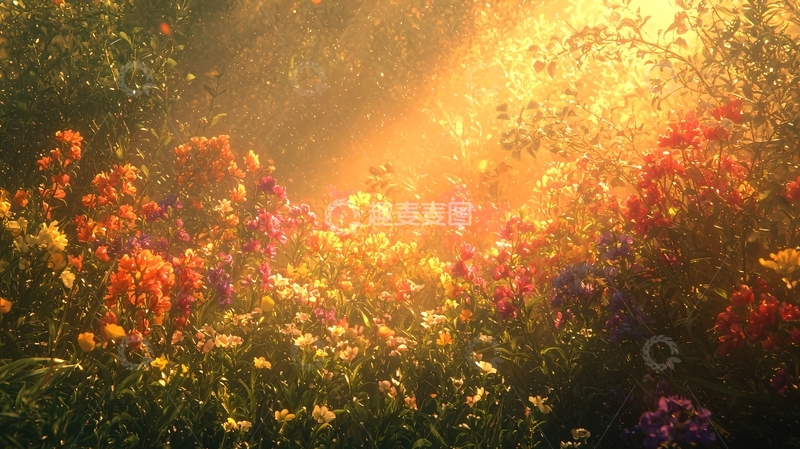 高清大图下载【趣麦麦图】阳光洒在花田里