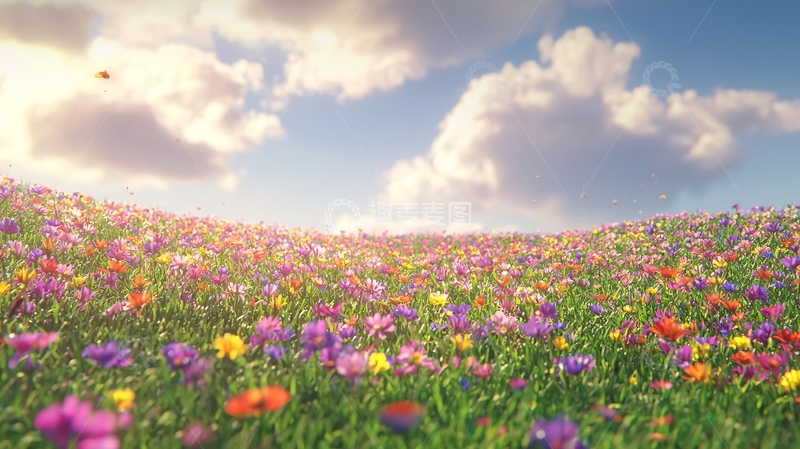 高清大图下载【趣麦麦图】阳光下五彩缤纷的花田
