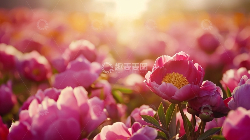 高清大图下载【趣麦麦图】阳光下的粉色牡丹花田