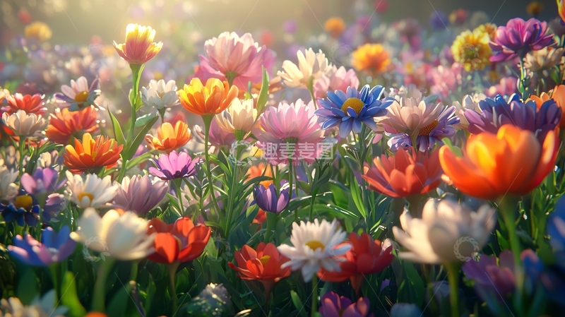 高清大图下载【趣麦麦图】阳光下五彩缤纷的花田