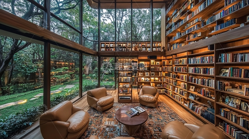 高清大图下载【趣麦麦图】森林环绕的玻璃屋图书馆