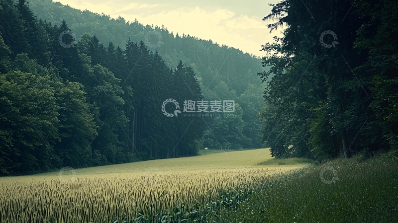 高清大图下载【趣麦麦图】绿色田野与森林