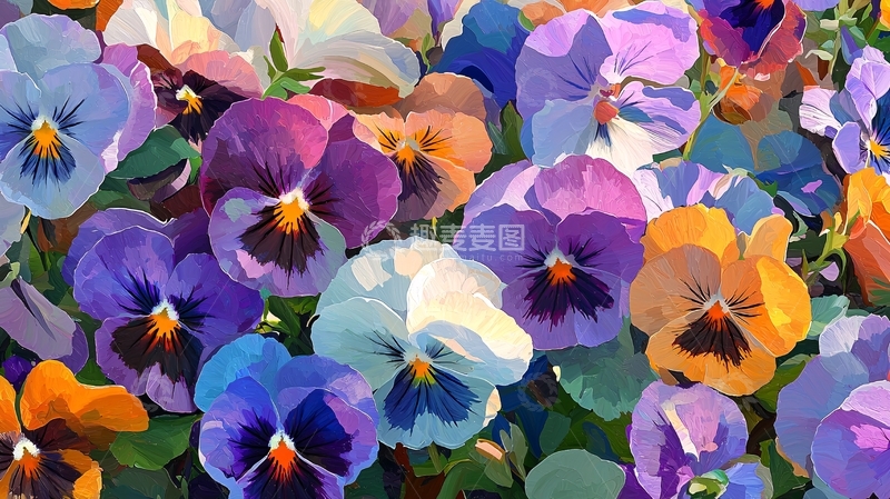 高清大图下载【趣麦麦图】彩色三色堇花丛