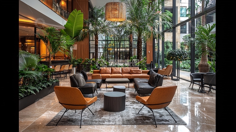 高清大图下载【趣麦麦图】室内绿植环绕休闲区