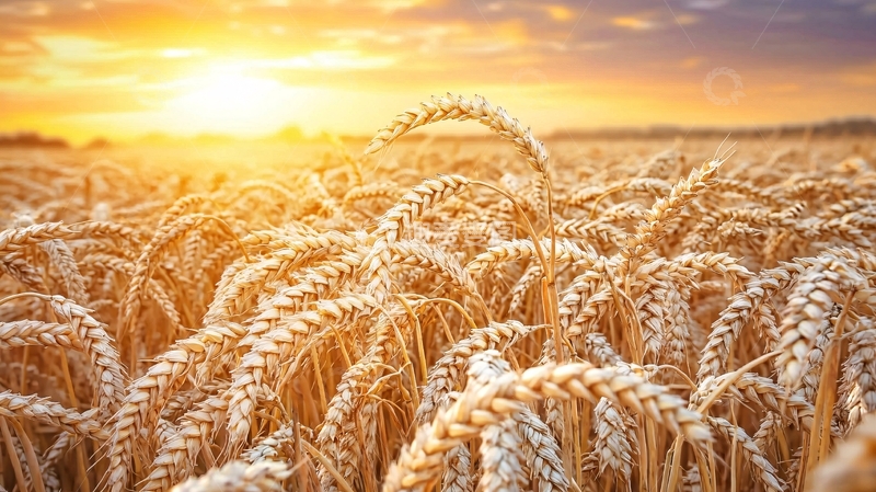 高清大图下载【趣麦麦图】金黄麦田夕阳景色