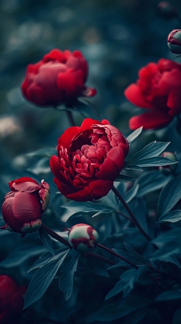 深红色牡丹花特写