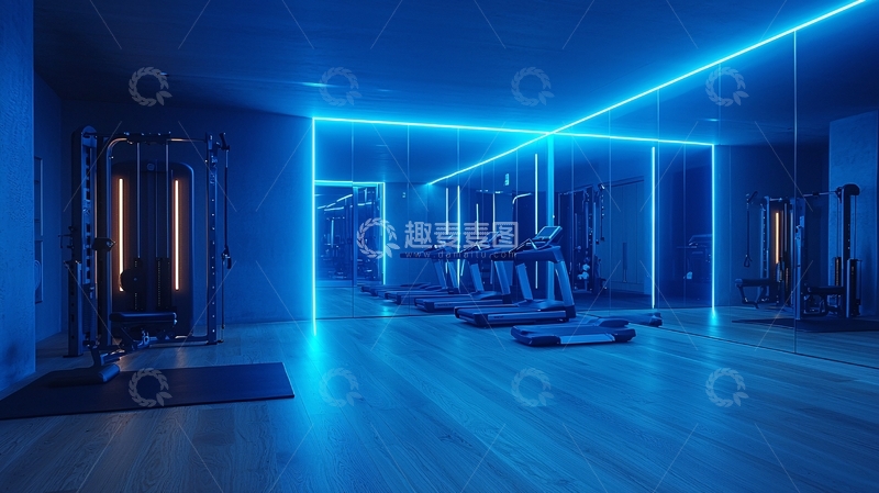 高清大图下载【趣麦麦图】蓝色霓虹灯健身房