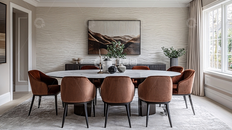高清大图下载【趣麦麦图】典雅餐厅配棕色椅子