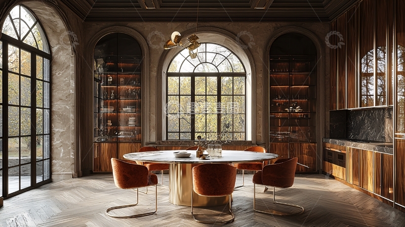 高清大图下载【趣麦麦图】室内拱形窗户餐厅