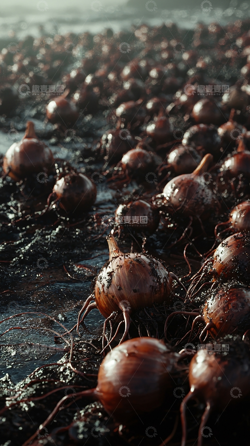 高清大图下载【趣麦麦图】泥地里成排的洋葱