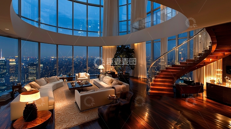 高清大图下载【趣麦麦图】夜景豪宅客厅